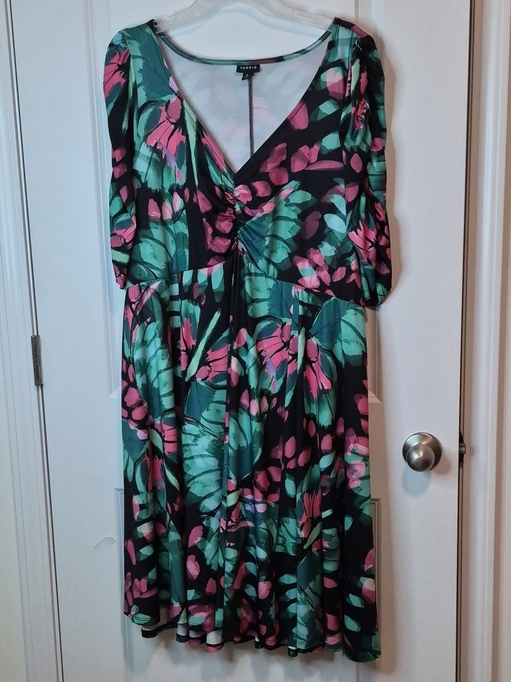 torrid Black Dress with Pink & Teal Butterfly Print Size 3